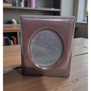 Vtg Brown Photo Frame Nu-Dell Plastics Corp 4.5" x 3.5" Oval Opening
